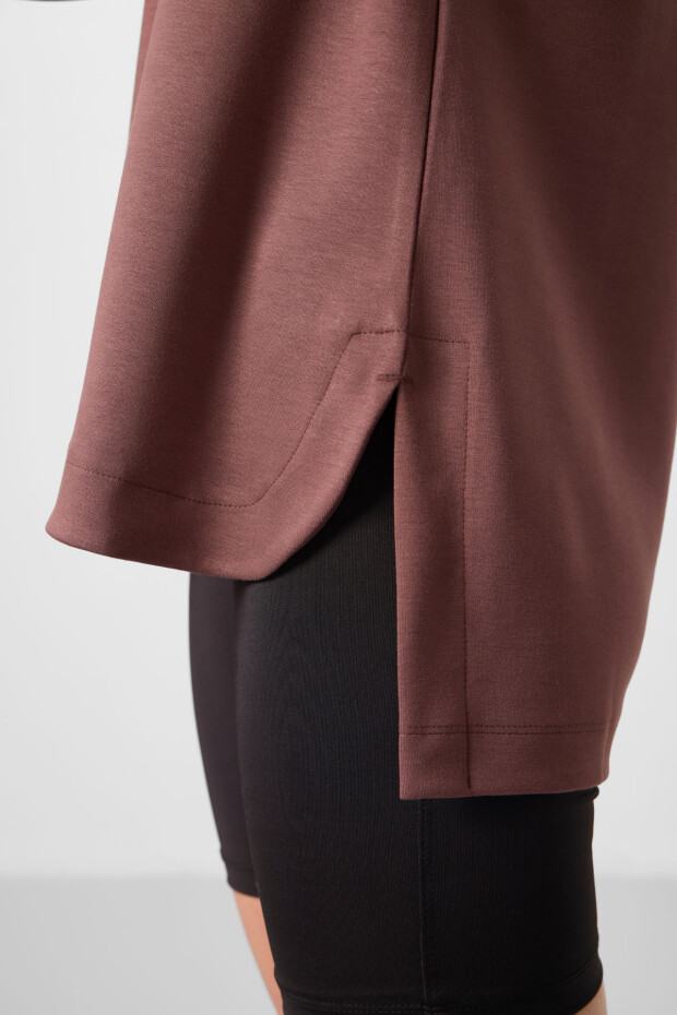 Kahverengi Yumuşak Dokulu O Yaka Rahat Form Kadın Tunik Sweatshirt - 97305 - 3