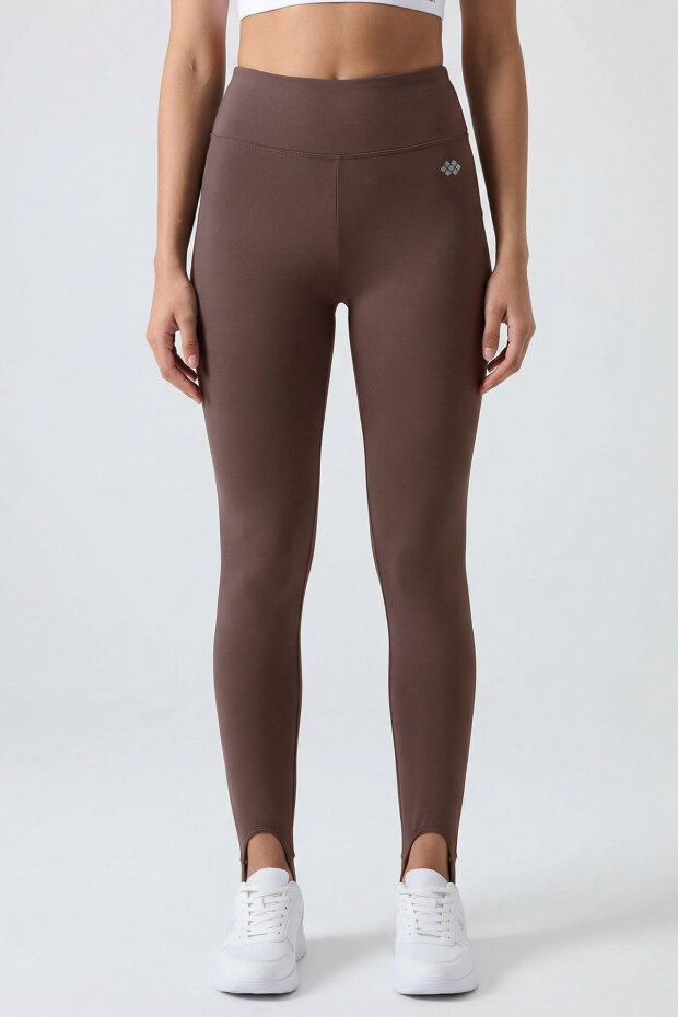 Kahverengi Standart Fit Esnek Spor Performans Kadın Topuklu Tayt - 94685 - 4