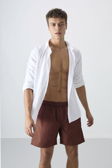 Kahverengi Hızlı Kuruyan Standart Fit Erkek Deniz Şortu - 81237 