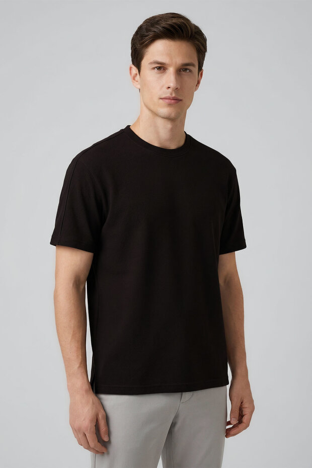 Kahverengi Rahat Form Esnek Nefes Alabilir Erkek T-Shirt - 88495 - 2