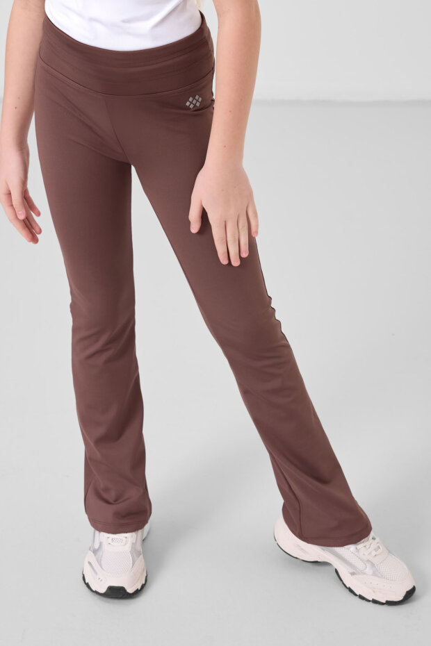 Kahverengi Esnek Standart Fit Basic Performans İspanyol Paça Kız Çocuk Tayt - 75193 - 4