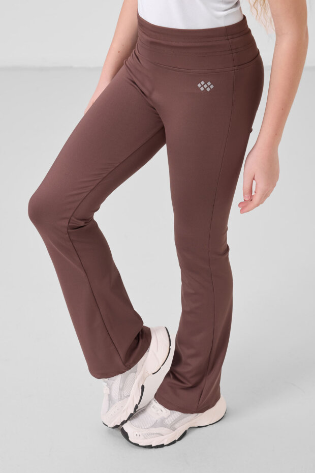 Kahverengi Esnek Standart Fit Basic Performans İspanyol Paça Kız Çocuk Tayt - 75193 - 1