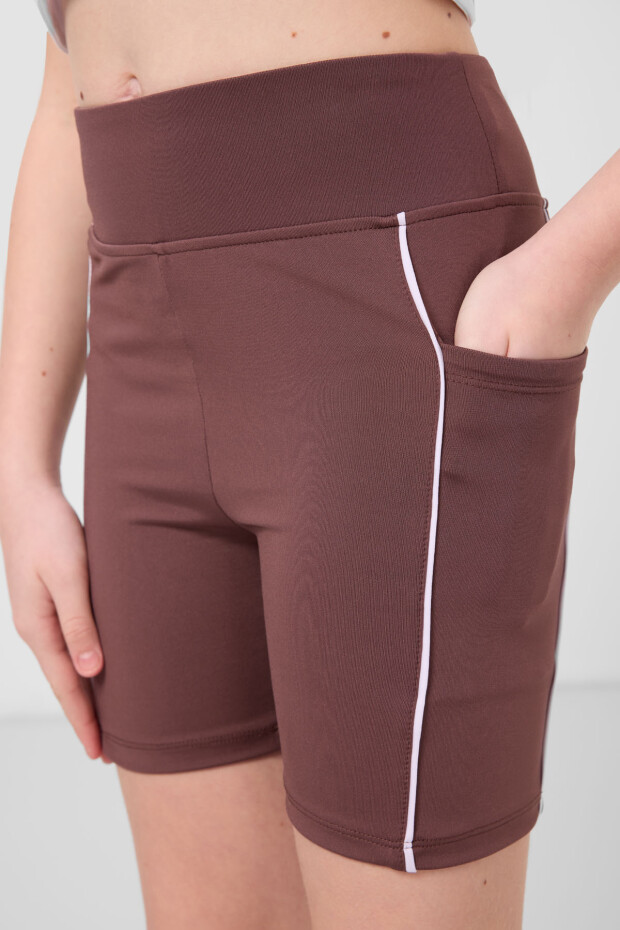 Kahverengi Esnek Standart Fit Basic Performans Kız Çocuk Tayt - 75189 - 4