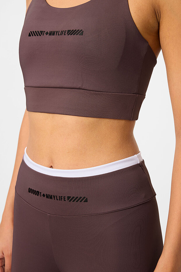 Kahverengi Esnek Standart Fit Performans Kadın Tayt Takım - 95333 - 4
