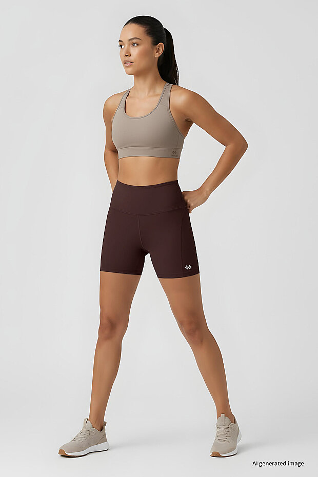 Kahverengi Kemer Detaylı Yüksek Bel Slim Fit Kısa Biker Kadın Tayt - 91017 - 2