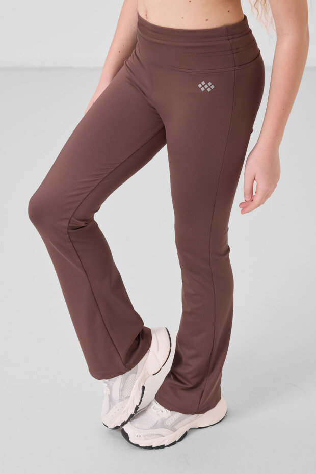 Kahverengi Esnek Standart Fit Basic Performans İspanyol Paça Kız Çocuk Tayt - 75193 - 3