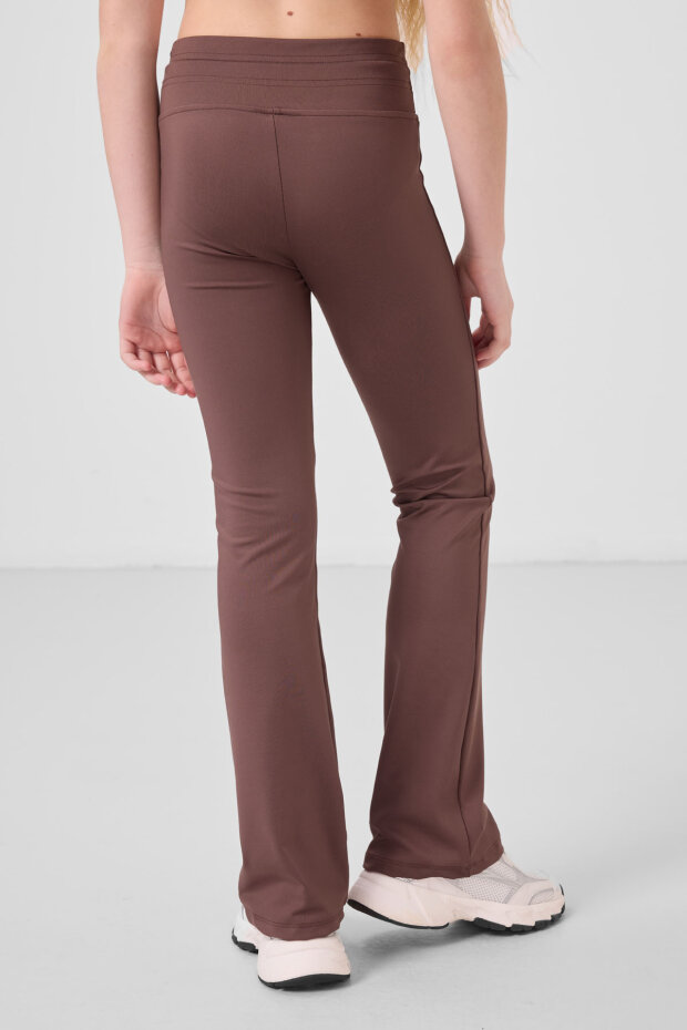 Kahverengi Esnek Standart Fit Basic Performans İspanyol Paça Kız Çocuk Tayt - 75193 - 4
