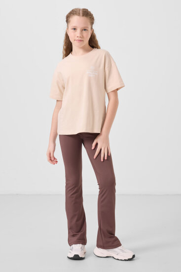 Kahverengi Esnek Standart Fit Basic Performans İspanyol Paça Kız Çocuk Tayt - 75193 - TOMMYLIFE (1)