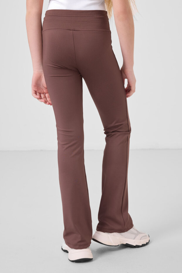 Kahverengi Esnek Standart Fit Basic Performans İspanyol Paça Kız Çocuk Tayt - 75193 - 5