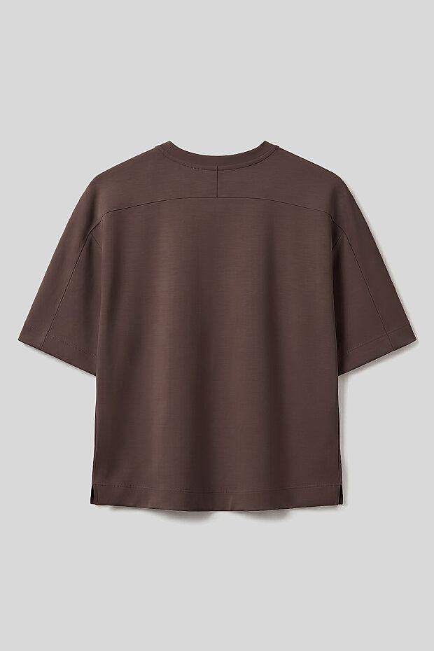Kahverengi O Yaka Oversize Kısa Kollu Kadın T-Shirt - 97316 - 2