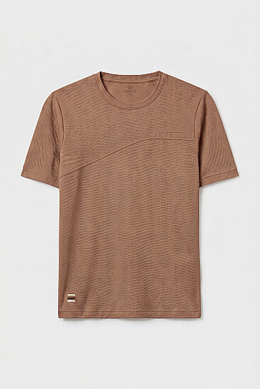 Kahverengi Rahat Form Yüzeyi Dokulu Ön Dikiş Detaylı Erkek T-Shirt - 88437 