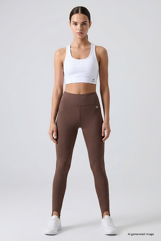 Kahverengi Standart Fit Esnek Spor Performans Kadın Topuklu Tayt - 94685 - 4