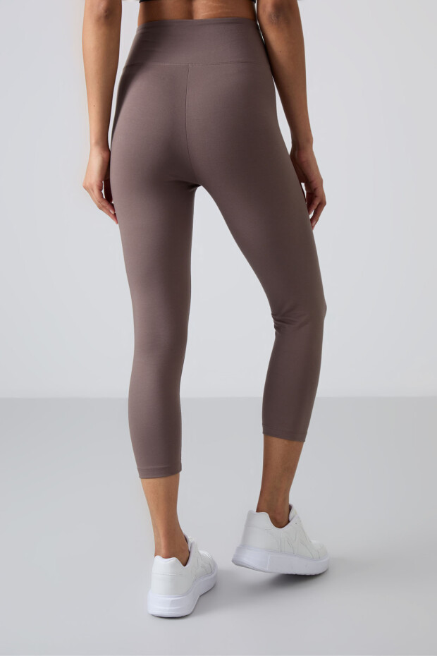 Kahverengi Yüksek Bel Slim Fit Dar Paça Kadın Kapri Tayt - 93097 - 5