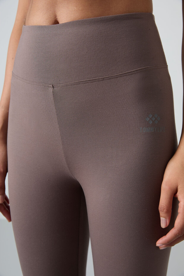 Kahverengi Yüksek Bel Slim Fit Dar Paça Kadın Kapri Tayt - 93097 - 3