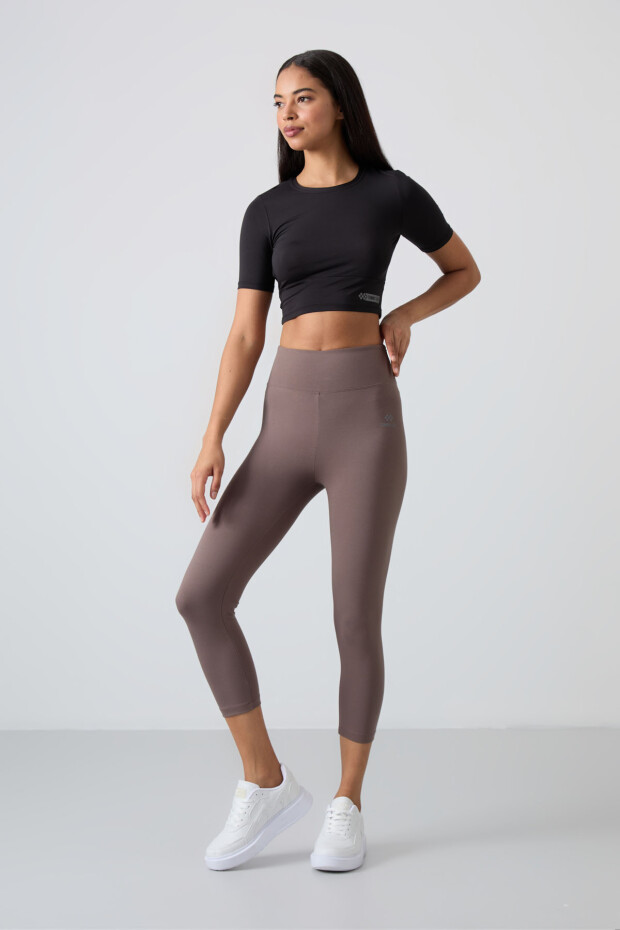 Kahverengi Yüksek Bel Slim Fit Dar Paça Kadın Kapri Tayt - 93097 - 1