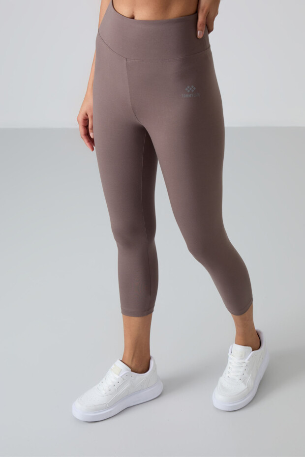 Kahverengi Yüksek Bel Slim Fit Dar Paça Kadın Kapri Tayt - 93097 - 2