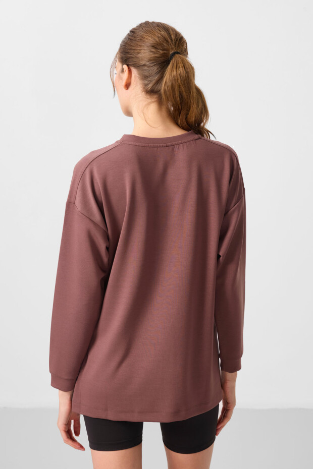 Kahverengi Yumuşak Dokulu O Yaka Rahat Form Kadın Tunik Sweatshirt - 97305 - 5