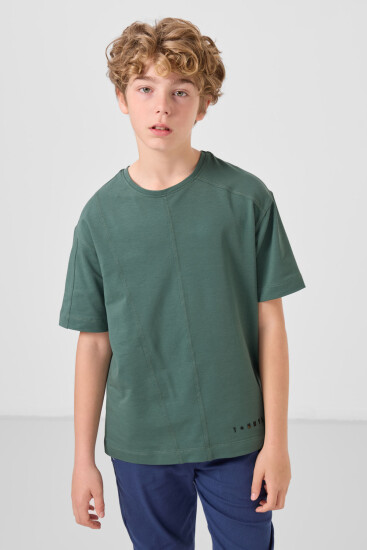 Açık Yeşil Pamuklu Yumuşak Dokulu Oversize Basic Erkek Çocuk T-Shirt - 11297 - Thumbnail