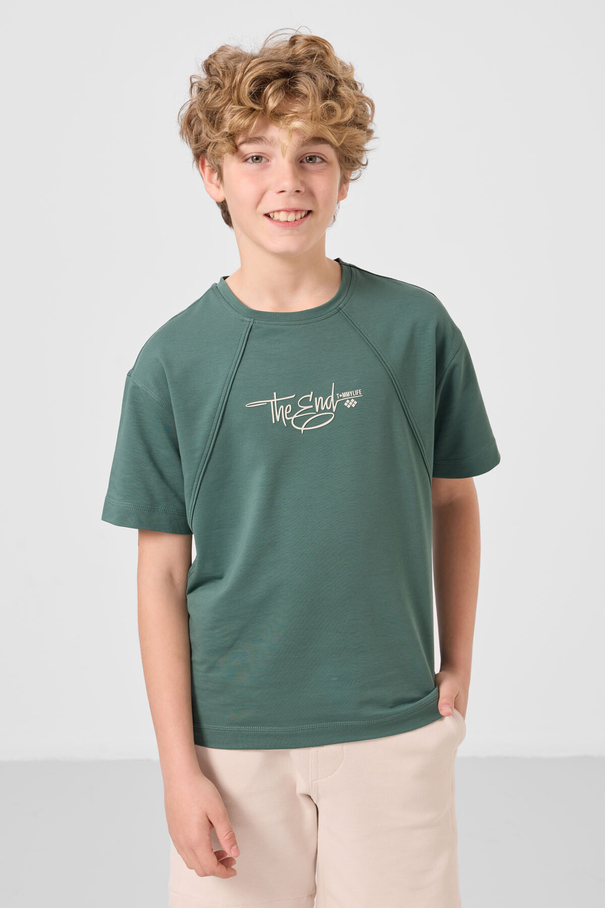 Açık Yeşil Pamuklu Yumuşak Dokulu Oversize Baskılı Erkek Çocuk T-Shirt - 11285 - TOMMYLIFE