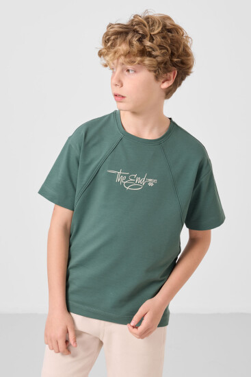 Açık Yeşil Pamuklu Yumuşak Dokulu Oversize Baskılı Erkek Çocuk T-Shirt - 11285 - Thumbnail