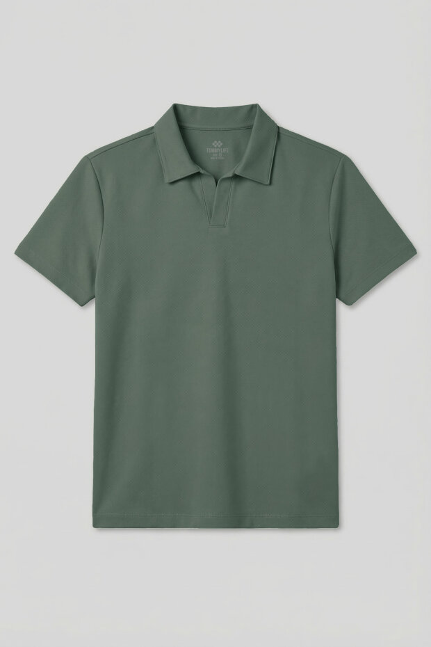 Açık Yeşil Rahat Form Yumuşak Dokulu Polo Yaka Erkek T-Shirt - 88496 - 1