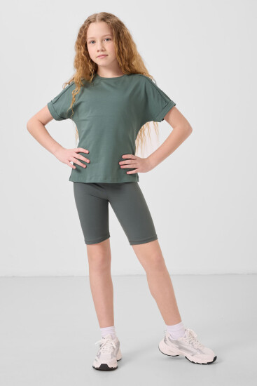 Açık Yeşil Pamuklu O Yaka Oversize Fit Basic Kız Çocuk T-Shirt - 75182 - Thumbnail