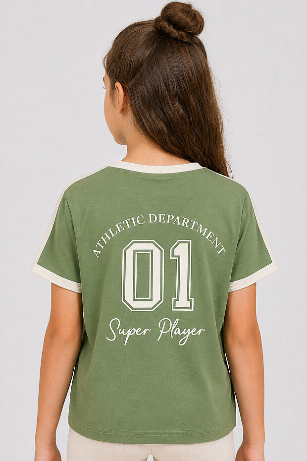 Kaktüs Omuz Biye Detaylı Baskılı Kız Çocuk T-Shirt - 75181 - 6