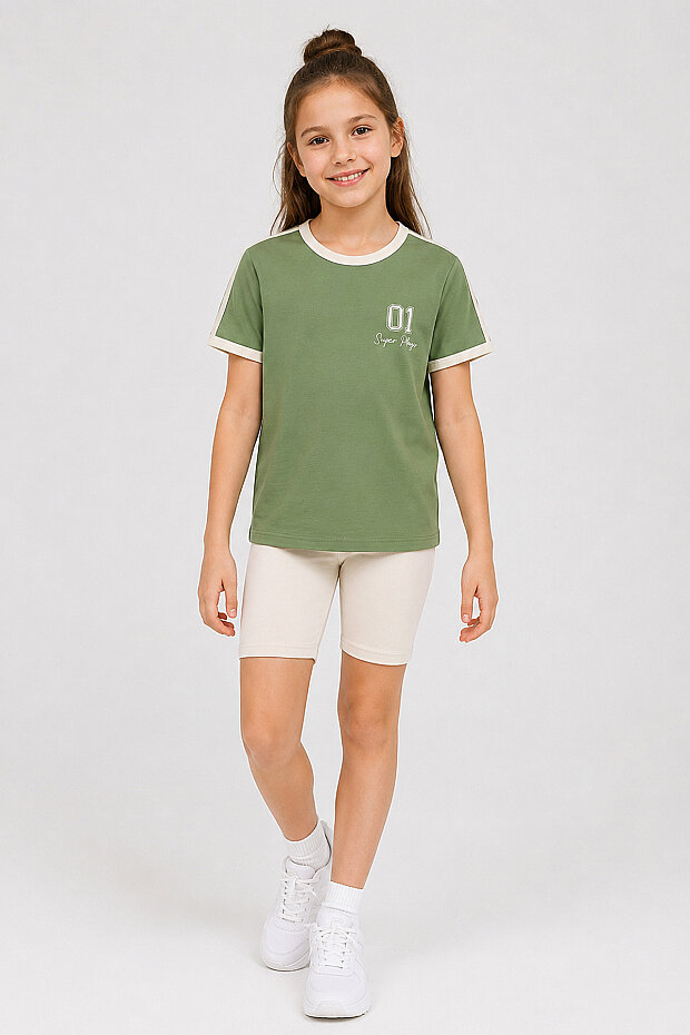 Kaktüs Omuz Biye Detaylı Baskılı Kız Çocuk T-Shirt - 75181 - 3