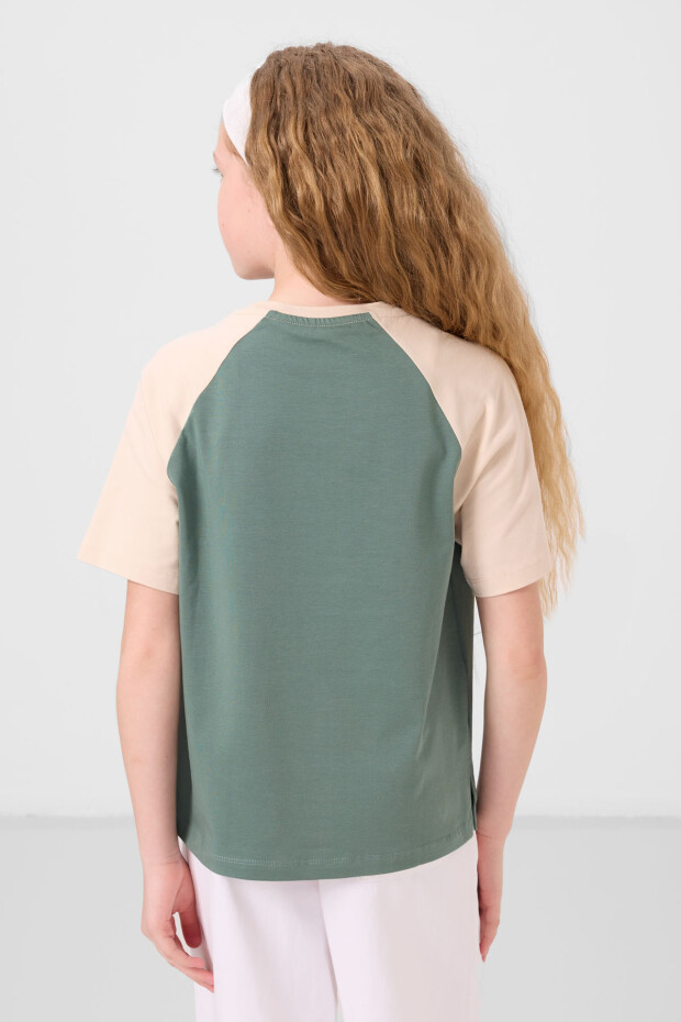 Açık Yeşil O Yaka Pamuklu Baskılı Oversize Fit Kız Çocuk T-Shirt - 75179