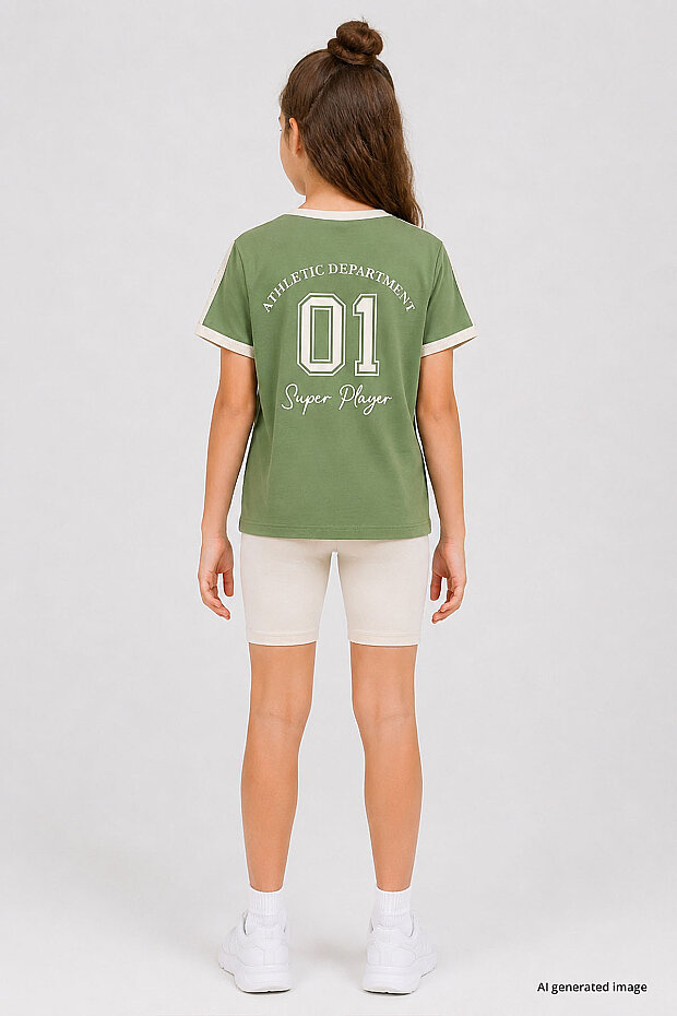 Kaktüs Omuz Biye Detaylı Baskılı Kız Çocuk T-Shirt - 75181 - 6