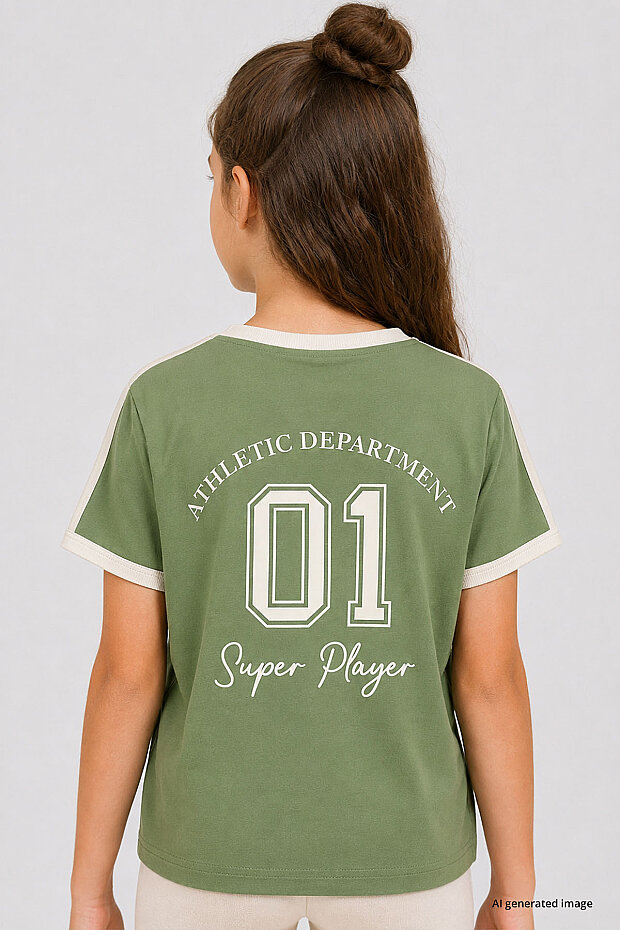 Kaktüs Omuz Biye Detaylı Baskılı Kız Çocuk T-Shirt - 75181 - 4
