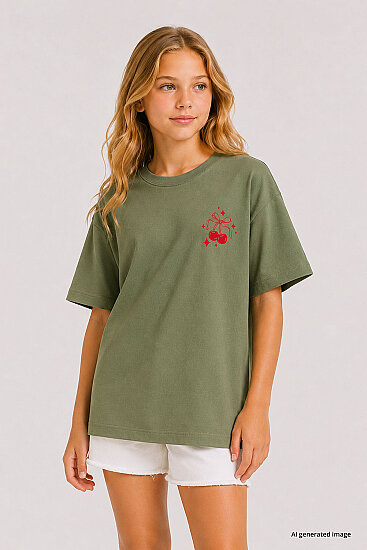 Kaktüs Oversize Kısa Kollu Baskılı Kız Çocuk T-Shirt - 75176 