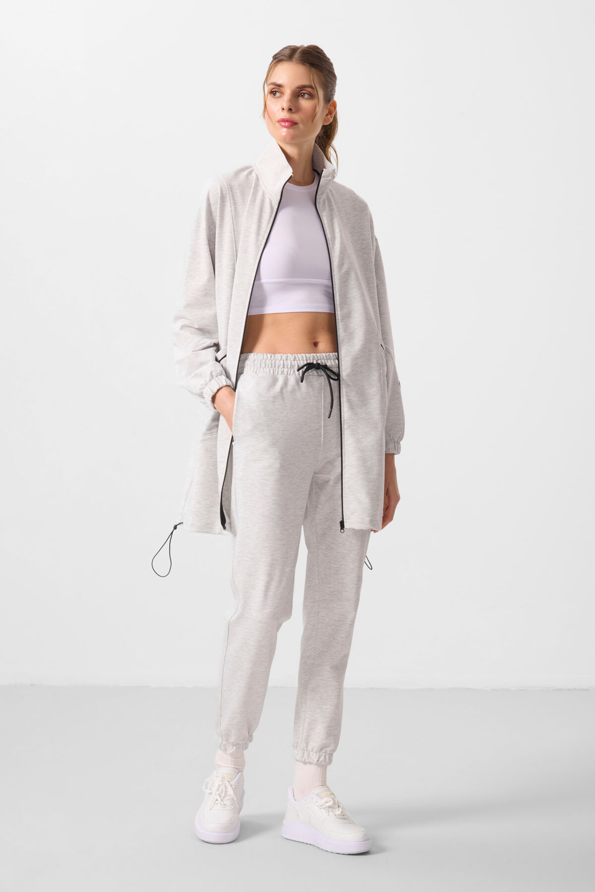 Kar Melanj Dik Yaka Fermuarlı Rahat Form Kadın Eşofman Tunik Takım - 95345 - TOMMYLIFE