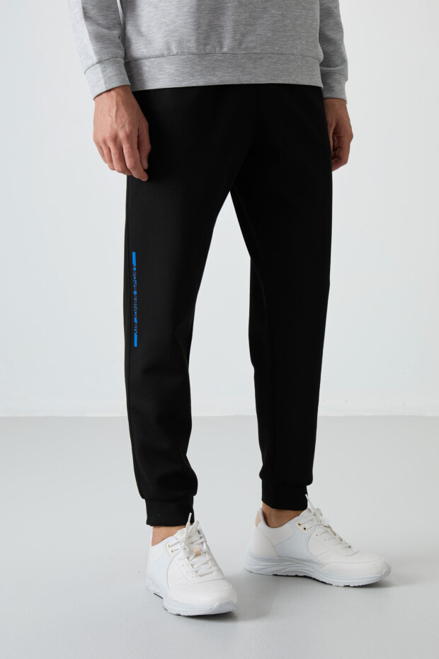 Kar Melanj - Siyah Pamuklu Kalın Yumuşak Dokulu Comfort Fit Baskılı Erkek Eşofman Takım - 85239 - 4