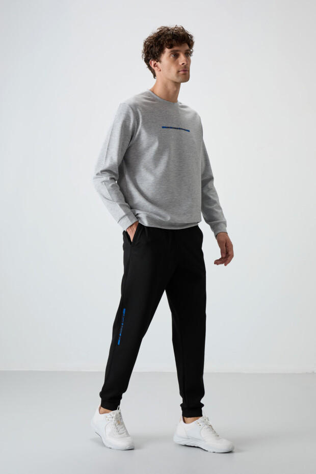 Kar Melanj - Siyah Pamuklu Kalın Yumuşak Dokulu Comfort Fit Baskılı Erkek Eşofman Takım - 85239 - 7