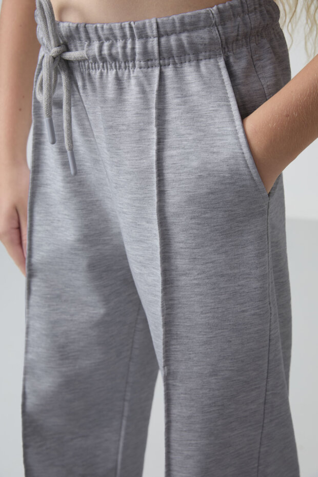 Kar Melanj Cepli Ön Dikiş Detaylı Geniş Paça Kız Çocuk Eşofman Altı -75144 - 3