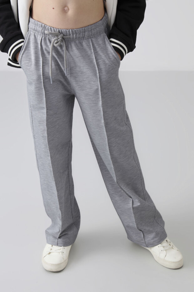 Kar Melanj Cepli Ön Dikiş Detaylı Geniş Paça Kız Çocuk Eşofman Altı -75144 - 2