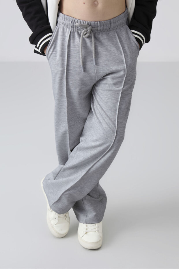 Kar Melanj Cepli Ön Dikiş Detaylı Geniş Paça Kız Çocuk Eşofman Altı -75144 - 4