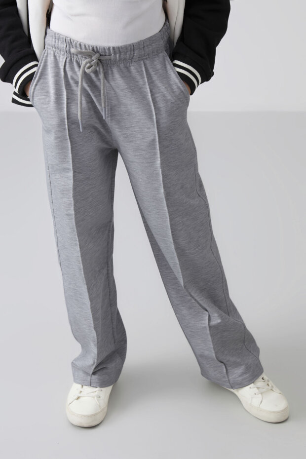 Kar Melanj Cepli Ön Dikiş Detaylı Geniş Paça Kız Çocuk Eşofman Altı -75144 - 2