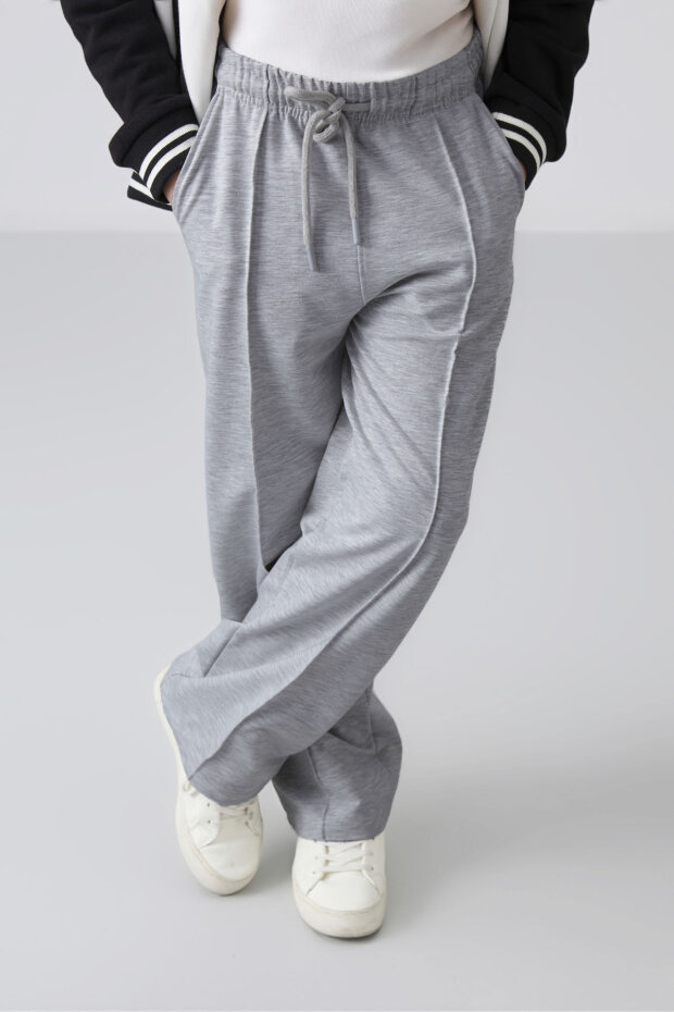 Kar Melanj Cepli Ön Dikiş Detaylı Geniş Paça Kız Çocuk Eşofman Altı -75144 - 3