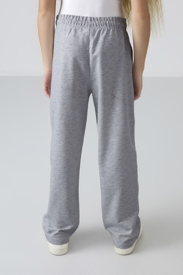 Kar Melanj Cepli Ön Dikiş Detaylı Geniş Paça Kız Çocuk Eşofman Altı -75144 - 5