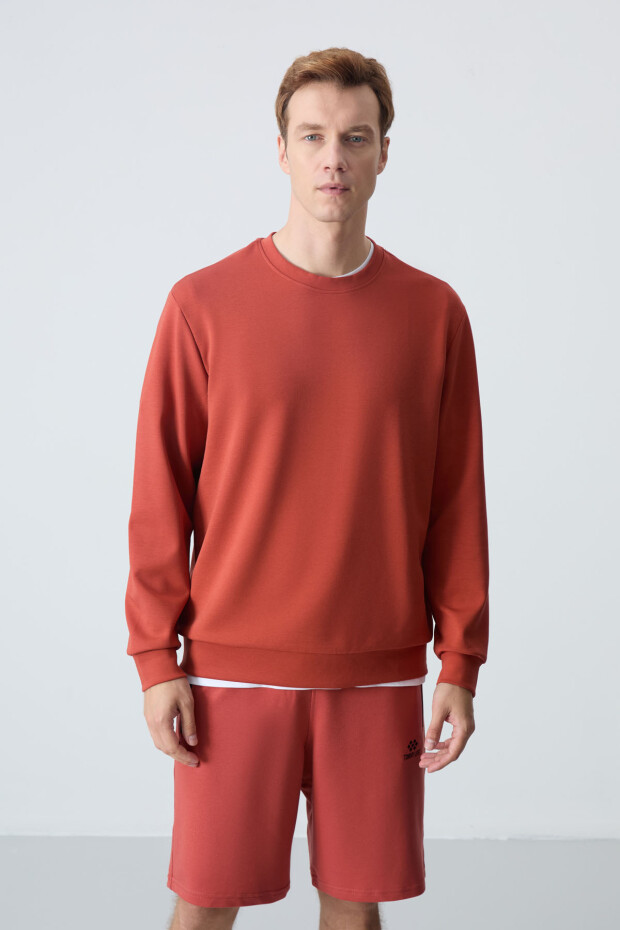 Kiremit Basic O Yaka Rahat Form Erkek Sweatshirt - 88053 - 2