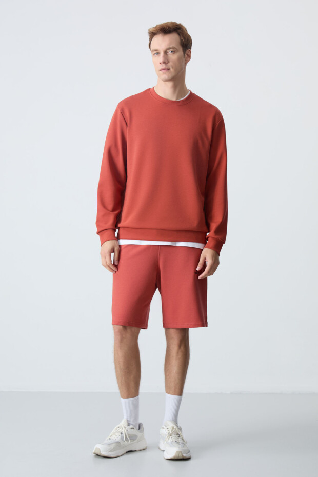 Kiremit Basic O Yaka Rahat Form Erkek Sweatshirt - 88053 - 3