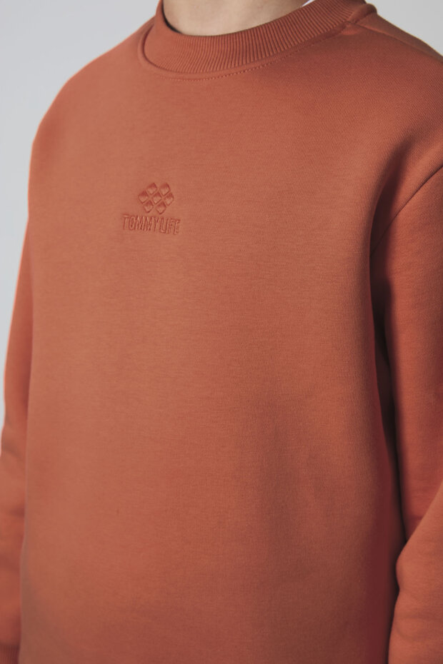 Kiremit Pamuklu Kalın İçi Tüylü Yumuşak Dokulu Standart Fit Nakışlı Erkek Çocuk Sweatshirt - 11232 - 3