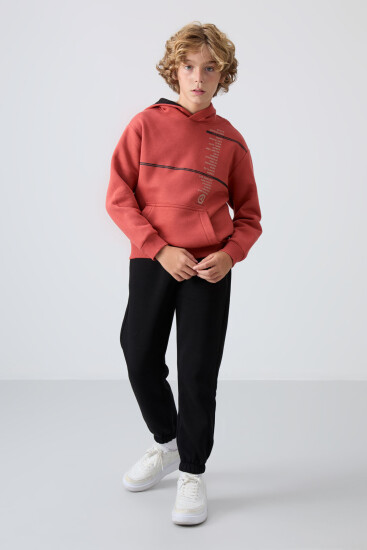Kiremit Pamuklu Kalın İçi Tüylü Yumuşak Dokulu Standart Fit Baskılı Erkek Çocuk Sweatshirt - 11239 - TOMMYLIFE (1)