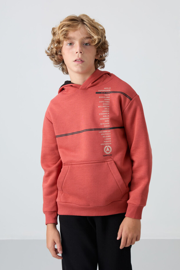 Kiremit Pamuklu Kalın İçi Tüylü Yumuşak Dokulu Standart Fit Baskılı Erkek Çocuk Sweatshirt - 11239 - 4