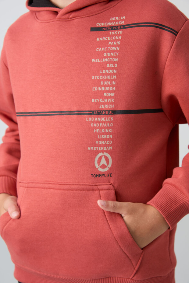 Kiremit Pamuklu Kalın İçi Tüylü Yumuşak Dokulu Standart Fit Baskılı Erkek Çocuk Sweatshirt - 11239 - 3