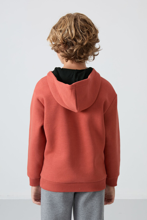 Kiremit Pamuklu Kalın İçi Tüylü Yumuşak Dokulu Standart Fit Nakışlı Erkek Çocuk Sweatshirt - 11244 - 5