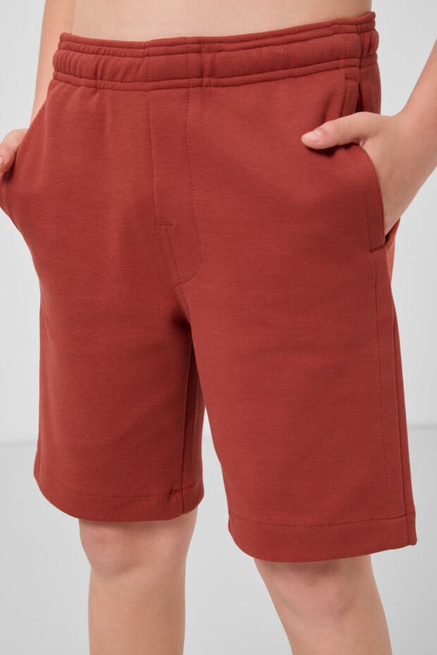 Kiremit Pamuklu Yumuşak Dokulu Standart Fit Basic Erkek Çocuk Şort - 11293 - 4