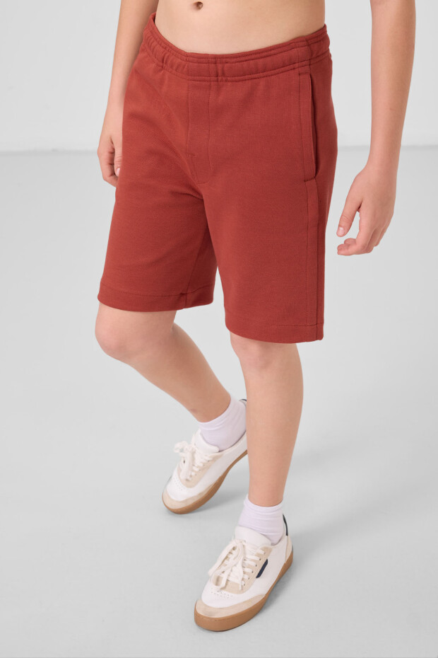 Kiremit Pamuklu Yumuşak Dokulu Standart Fit Basic Erkek Çocuk Şort - 11293 - 3